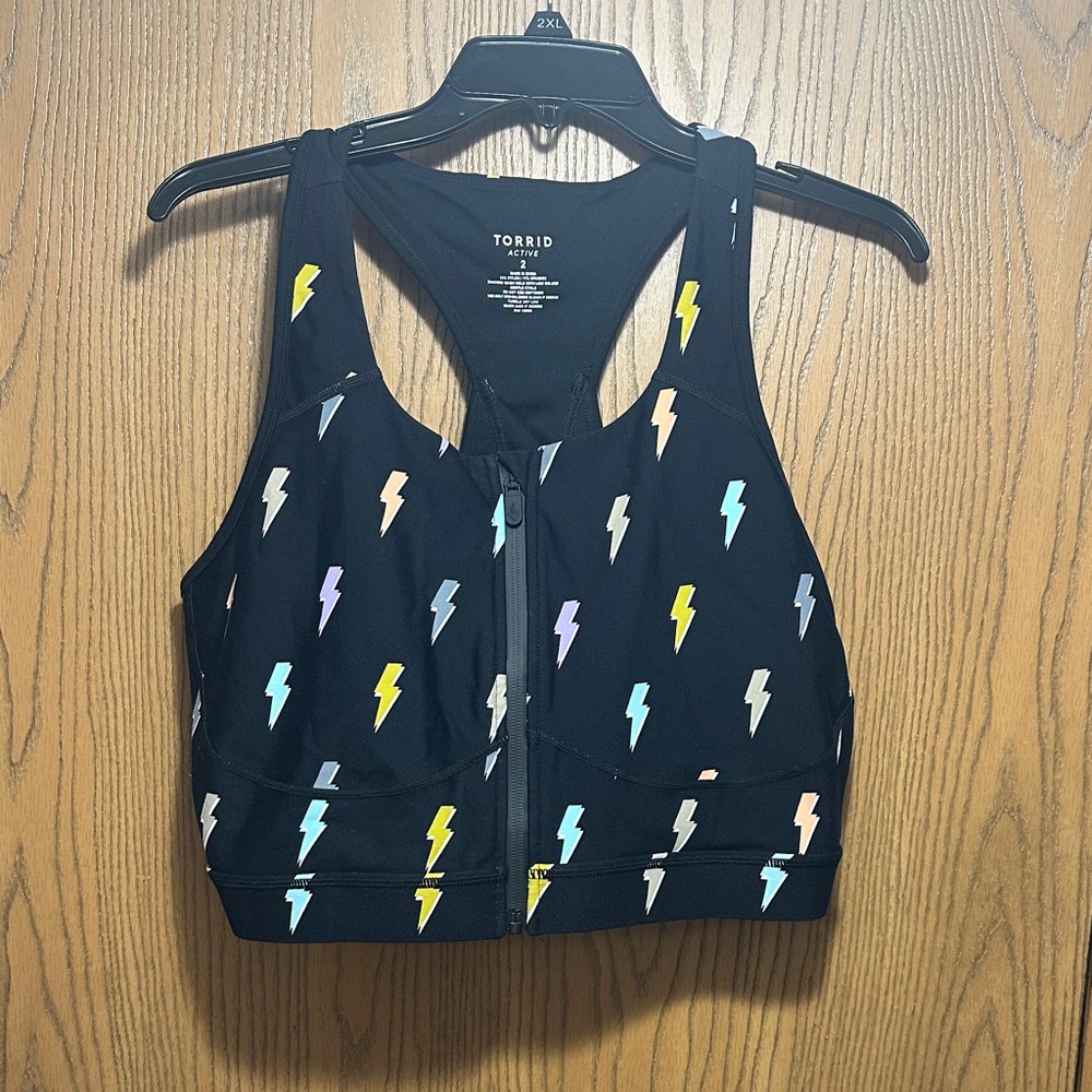 Torrid Black Sports Bra with Colorful Lightning Bolts
